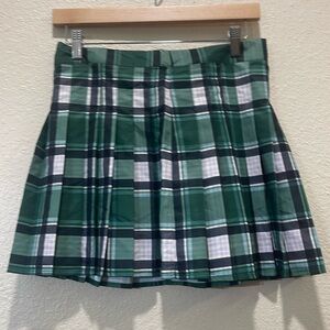 love, Fire Tartan Green and White Mini Skirt